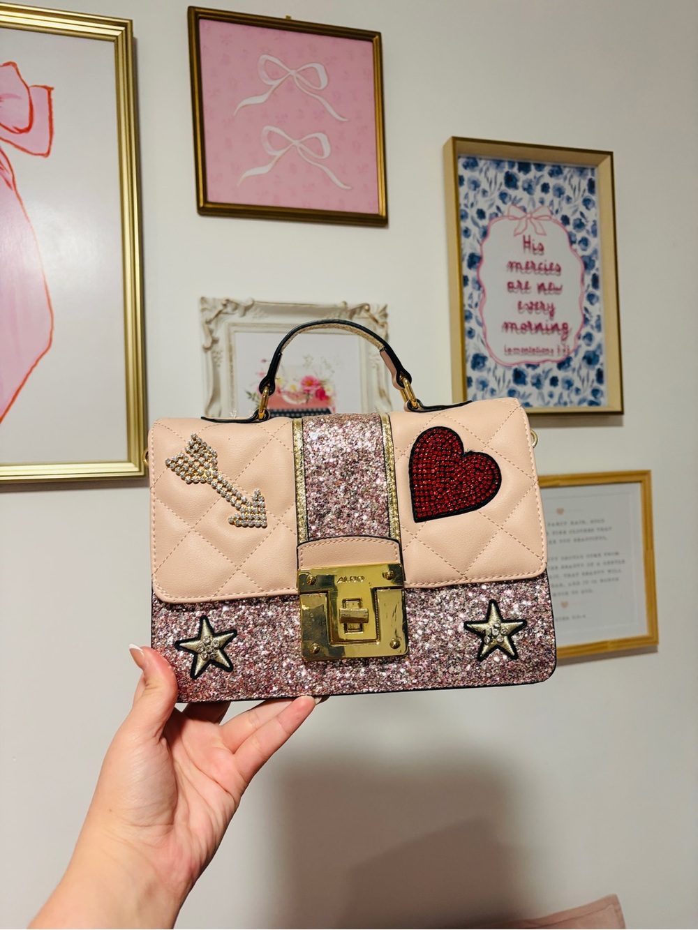 ALDO | Chic Pink Quilted Glitter Accent Satchel